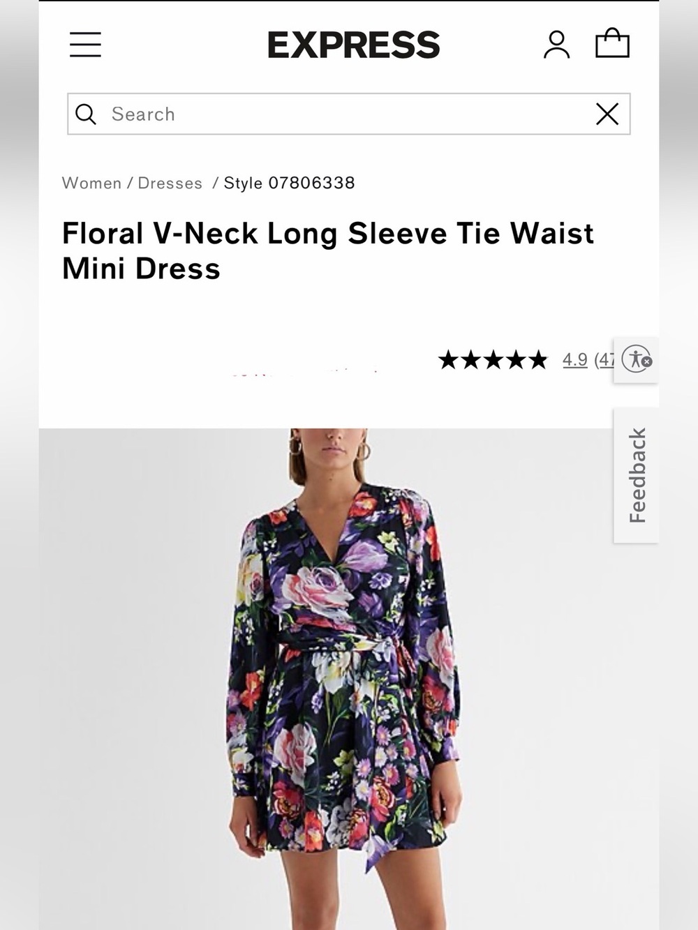 NWT Express Black Floral V-Neck Tie Waist Mini Dress